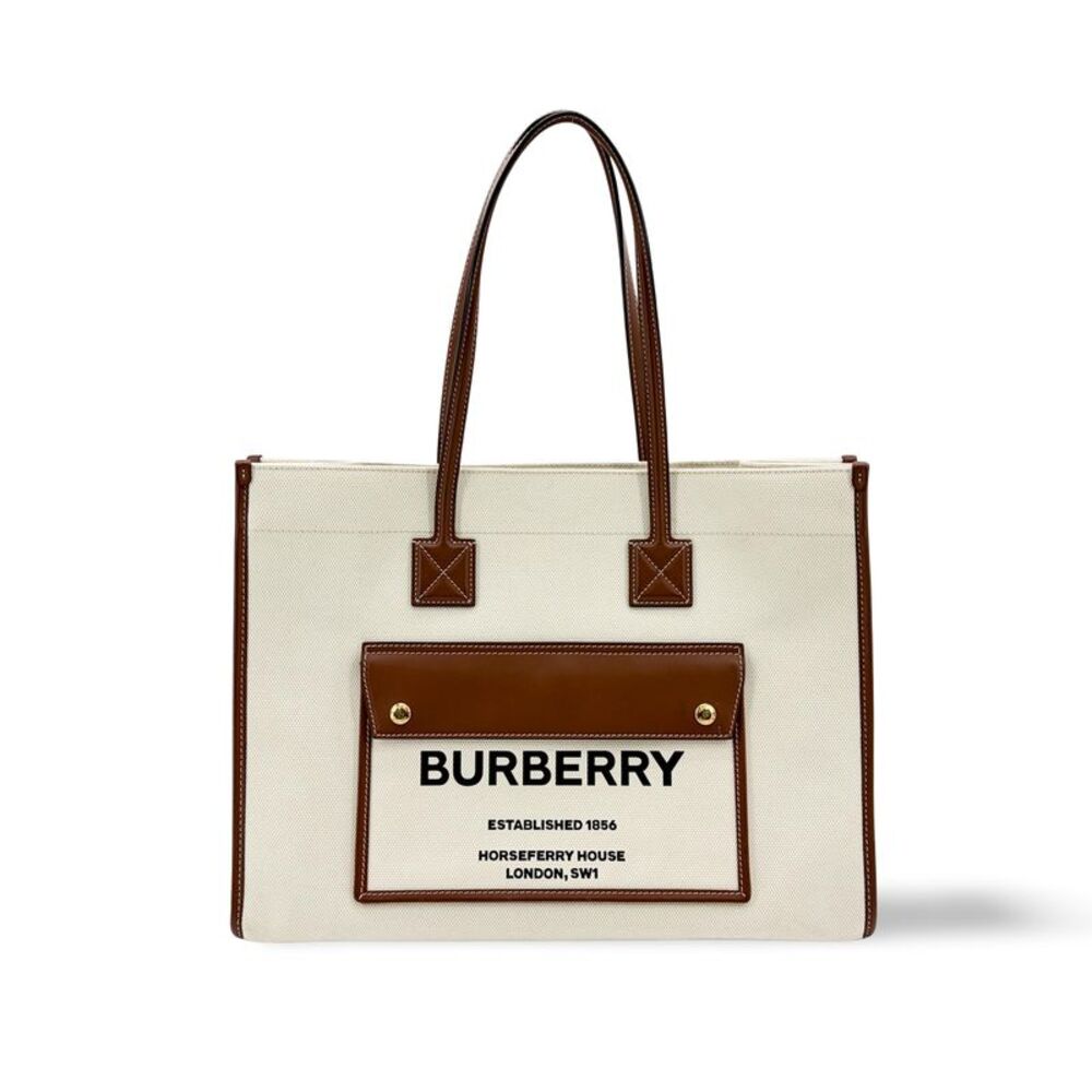 Burberry Freya Shopping Canvas With Leather Beige Canvas Tote Bag Bag